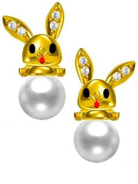 Ohrringe Gold Hase 925 18K Gelbgold Vergoldet Zirkonia Perlen Damen Ohrstecker-image