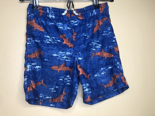 Lands End Boys Size Small Swim Shorts Blue And Orange Shark - Picture 4 of 12