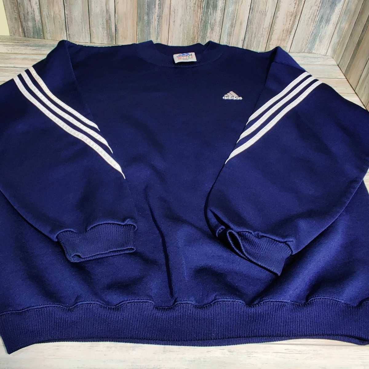 Vintage 90s Adidas Striped Pullover Crewneck Sweatshirt Purple Mens Size XL Vtg