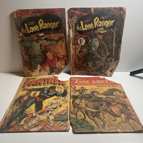 Comics X4- 1950’s THE Panther , Zane Grey- The LONE RANGER #35 #46 - Vintage