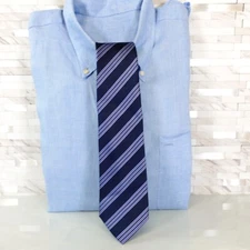 John Pearse London Neck Tie Mens Blue Striped Sillk Satin Glossy Classic Narrow