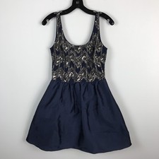Adrianna Papell Womens Sleeveless Navy Silver Tafetta Prom Dress W/ Pockets, NWT