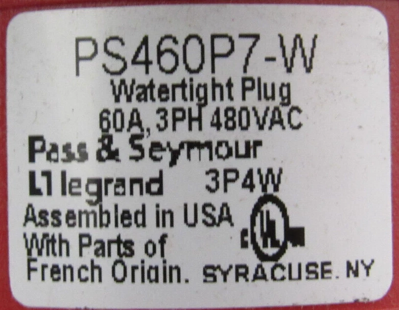 NUEVO ENCHUFE HERMÉTICO PASS & SEYMOUR PS460P7-W 60A PS460P7W Foto 3 de 4
