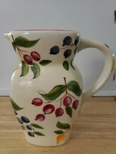 Ftd~7" Pitcher~Ceramic~Floral Bouquet Vase~Berry Sprigs~Hand Painted~Glazed(B48)