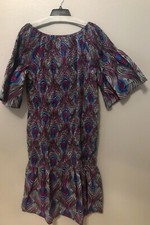 Ethnic Print Dress Gray/Blue/Red Half sleeves Size 16/18 Black History Month