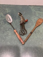 Vintage 1950  s Miniature Red Handle Betty Taplin Egg Beater Plus Bonus Spoons