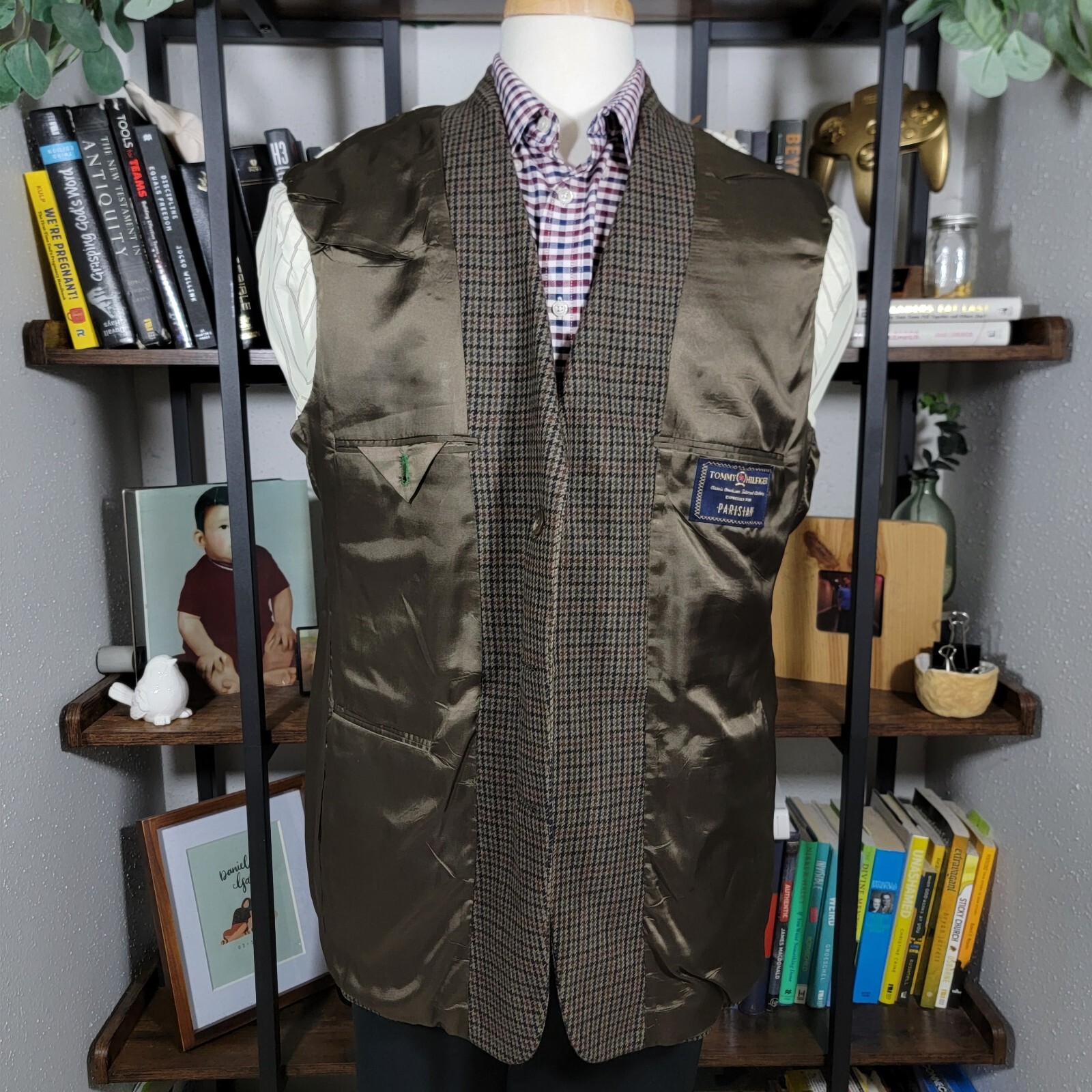 VTG Tommy Hilfiger Tweed Sport Coat Blazer Three Button Houndstooth Wool Sz 44R thumbnail 19