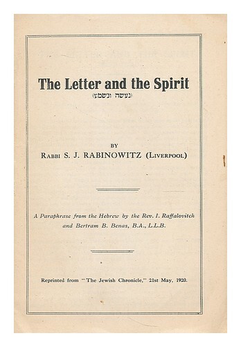 RABINOWITZ, S. J., RABBI La lettre et l'esprit : une paraphrase de l ...