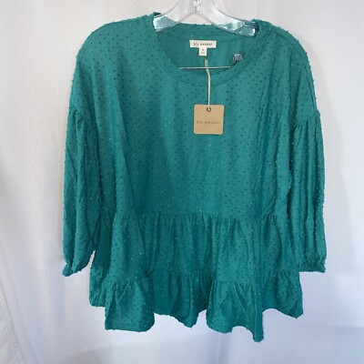 Blu Pepper Top Womens S Green Polka Dots Peplum Balloon Sleeve New