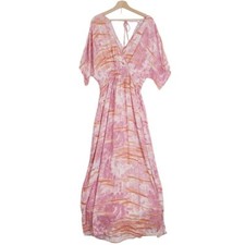 Knox Rose Pink Maxi Dress Large Tie Dye Dolman Sleeves Beach Lightweight