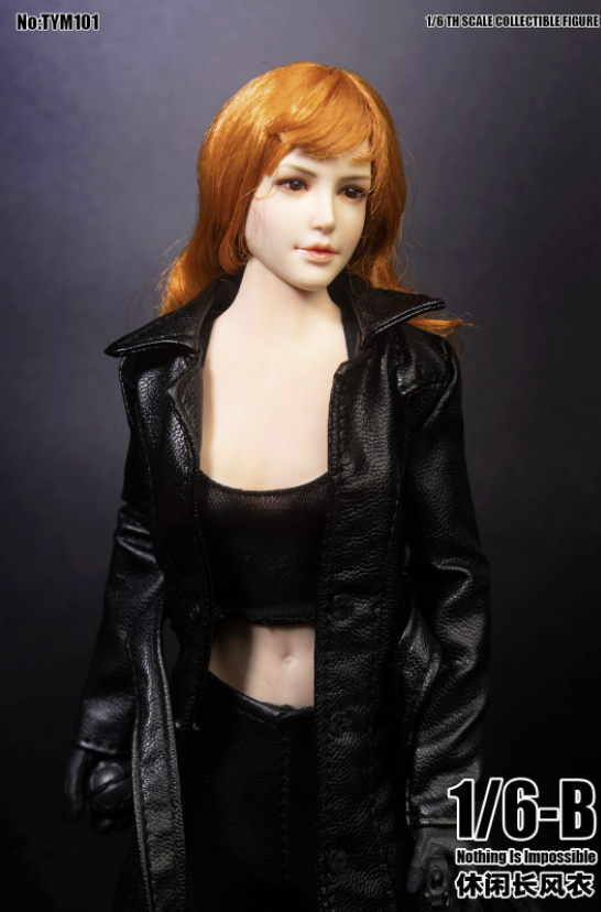 1/6 Agent Leather Long Coat BLACK For 12
