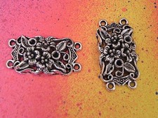 10 Rectangular Flower Vine Charms Silver Color 2 to 2 Double Connector Charm