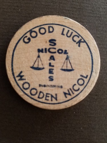 Vintage Wooden Nickel Nicol Scales Good Luck Wooden Nickel - 第 1/2 張圖片