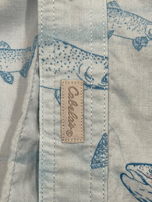 Chemise De Pêche Cabela's Manches Courtes 3XL, Imprimé Bass, Beige, Dos Ventilé