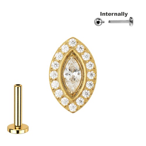 1,2mm Titan Gold Oval Kristall Rand Auge Ohr Helix Piercing Labret Innengewinde - Bild 3 von 6