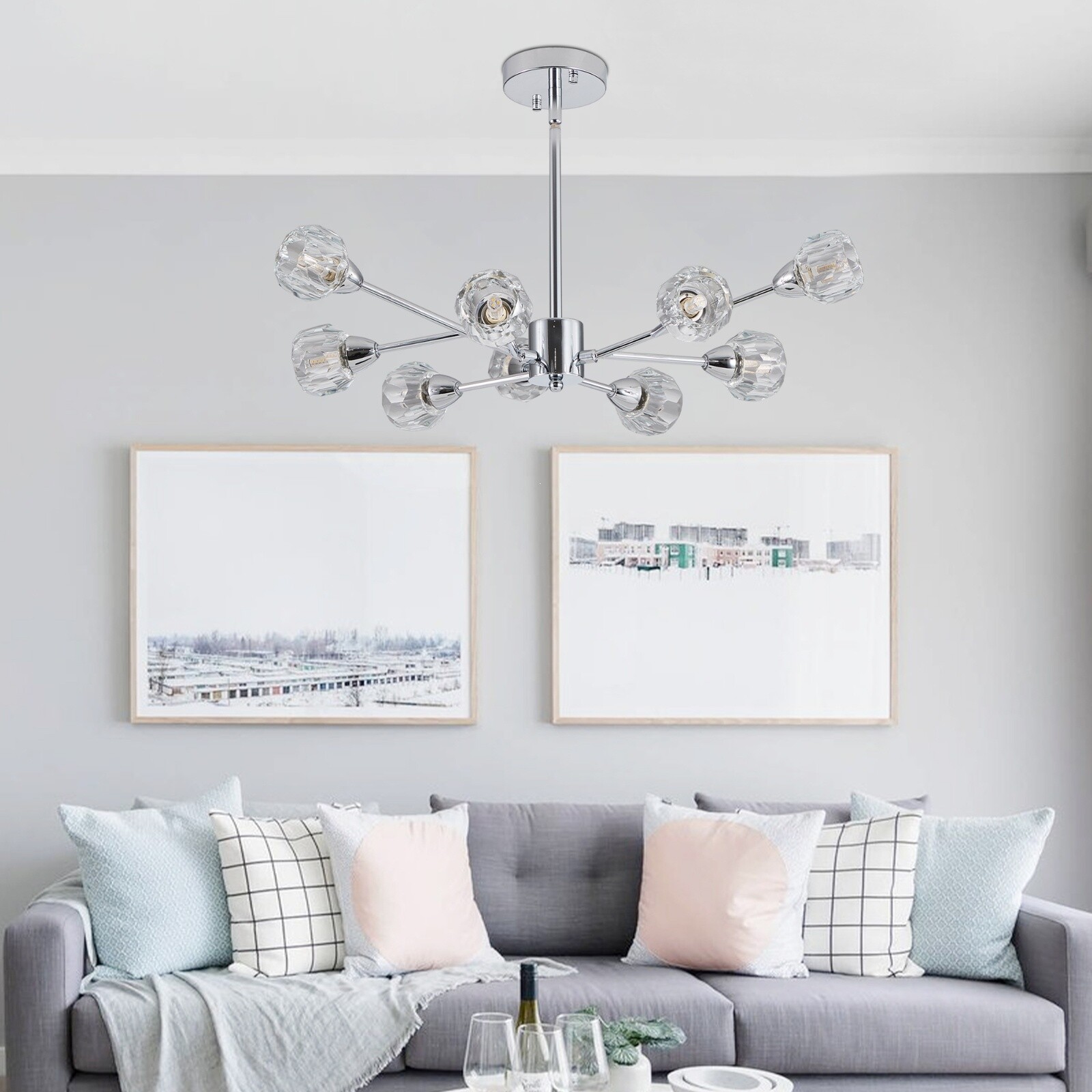 Modern Crystal Chandeliers, 9 Lights Chrome Chandelier for Living Room Bedroom,