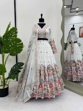 White Color Faux Georgette Lehenga Choli With Dupatta For Reception  Wedding