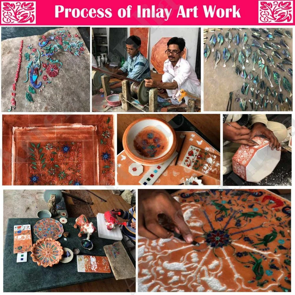 12" Marble Side End Table Top Inlay Art For Home Decor & Garden - Image 4 of 4