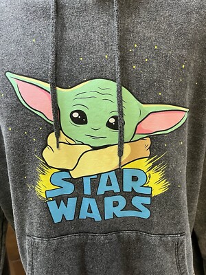 Star Wars Baby Yoda Mens Gray Mineral Washed Fleece Graphic