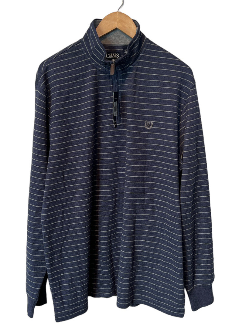 チャップ様IE navy Chaps Navy blue grey stripe 1/4 zip pullover sweatshirt XL NWT | eBay