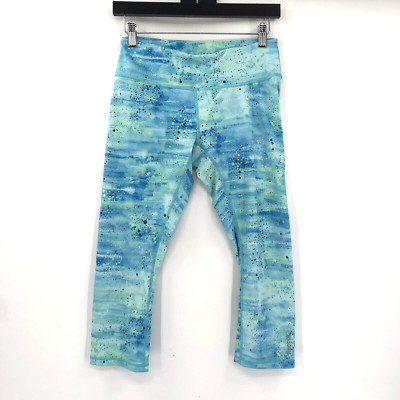 REEBOK Athletic Crop Legging Cropped Capri Pant Stretch Blue Green Print S Women