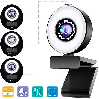 2k Full Hd Usb Web Camera Webcam W Ring Light Mic For Video Calling Conferencing Ebay