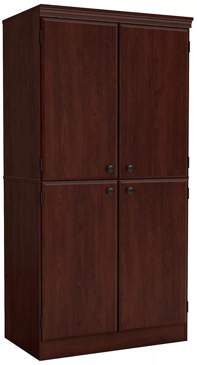 Cherry Wooden Pantry Storage Cabinet Tall Laundry Closet Organizer