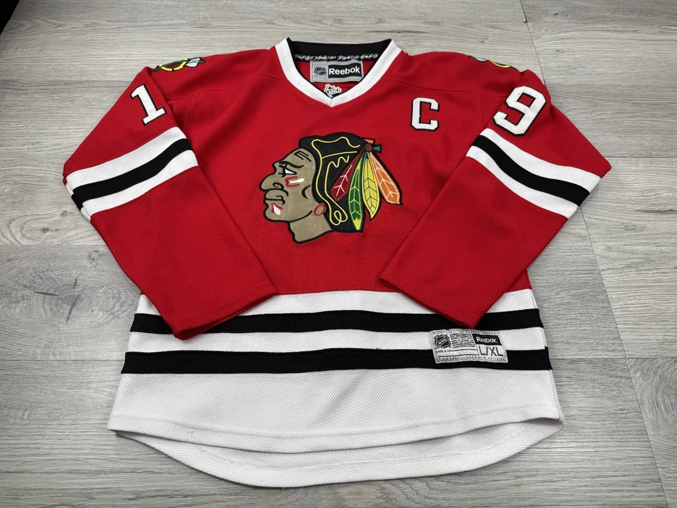 Camiseta deportiva juvenil de los Chicago Blackhawks L/XL roja Jonathan Toews cosida para niños NHL hockey Foto 2 de 4