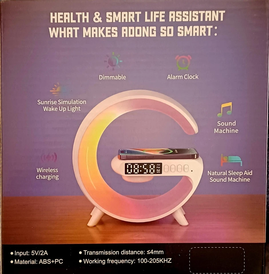 Smart G Lamp Bluetooth Speaker Wireless Charger RGB Alarm Clock Night Light - Image 3 of 4