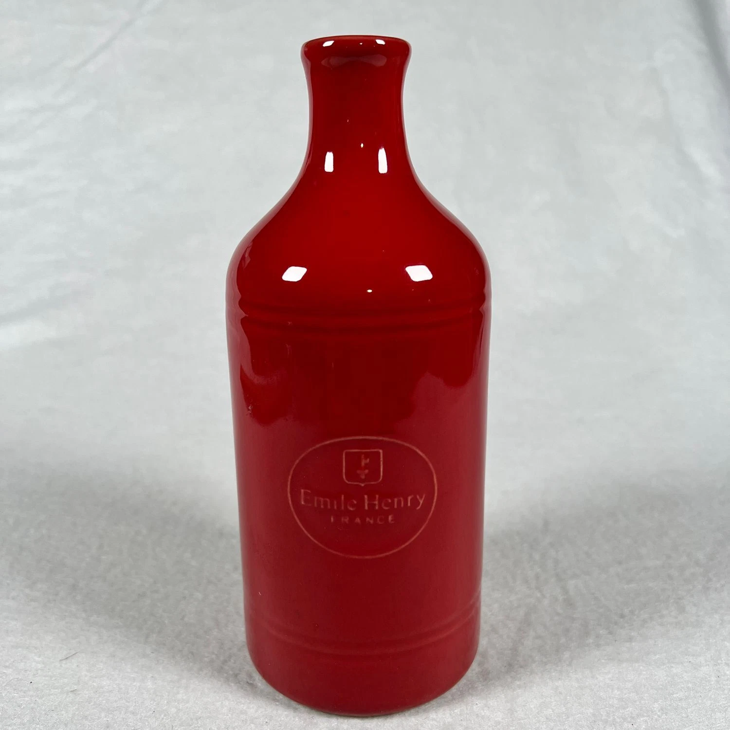 Emile Henry Red Ceramic Oil Vinegar Cruet Dispenser Bottle 7" France