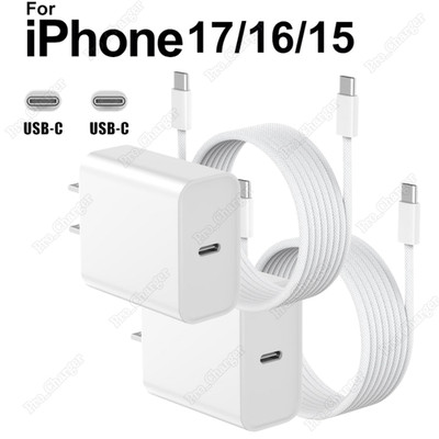 For iPhone Air 17 16 15 Samsung 20W USB-C PD Fast Charger Cable Type C Adapter