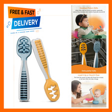 Baby Self Feeding Spoons 2 Pack Food Grade Silicone Blue Orange Toddlers