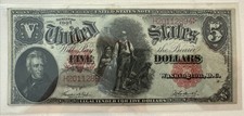 1907 $5 DOLLAR RED “WOODCHOPPER” CRISP AND BEAUTIFUL US NOTE FROM THE 1863 ACT