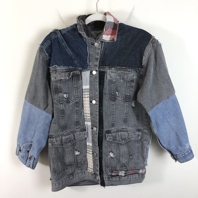 Redial Distressed Denim Jean Jacket Jacket Women s Sz M 38 Gray Blue Rare