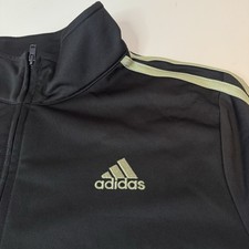 Adidas Track Jacket Black Green Full Zip Three Stripe Athletic Boys Size XL