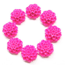 12 Vintage Fuchsia Pink 20mm Round Mums Flowers Floral Acrylic Cameos Cabochons