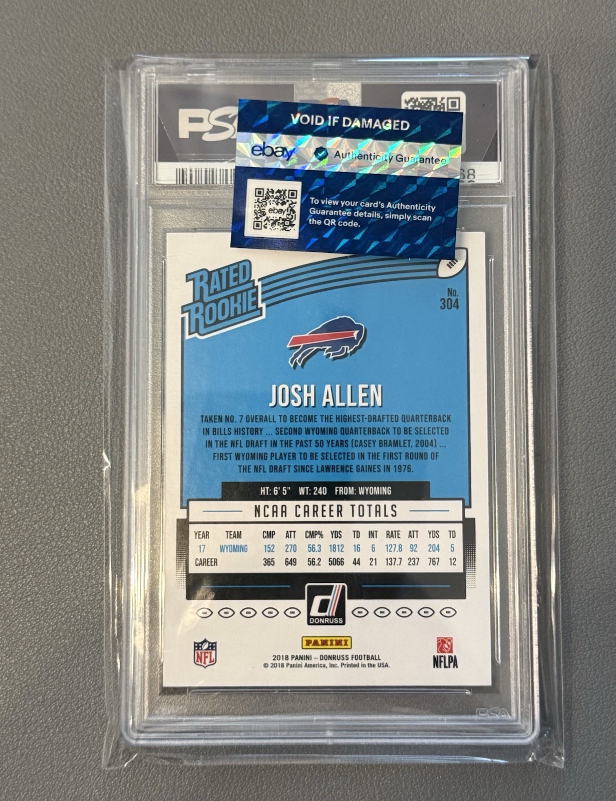 2018 Panini Donruss - Rated Rookie Josh Allen #304 (RC) PSA 10 view 2