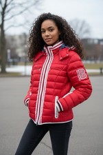 Giacca parka Bogner Brasil Ski Puffer donna invernale con cappuccio rosso taglia 42 US 12