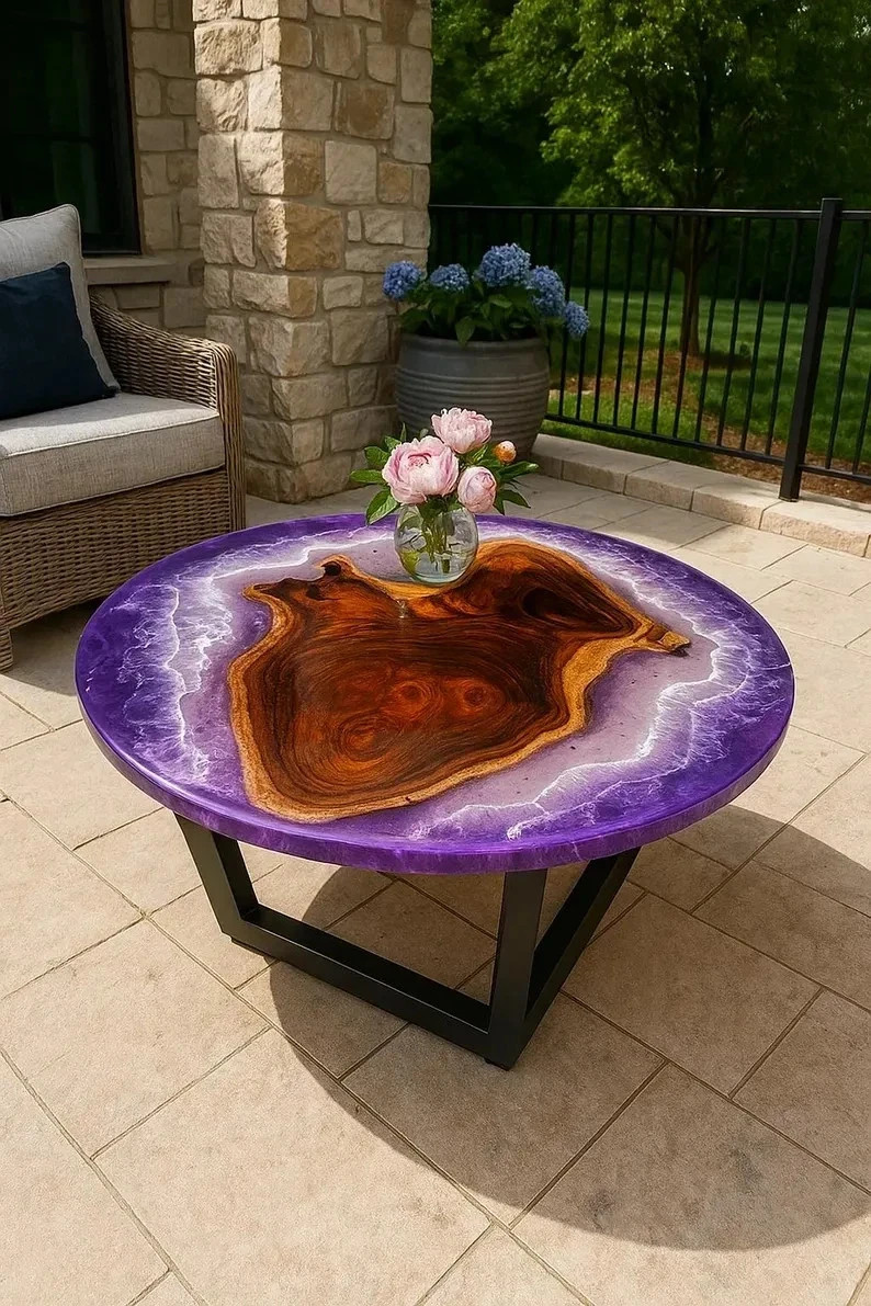 Purple Ocean Inspired Epoxy Coffee Table Resin Art Modern Handmade