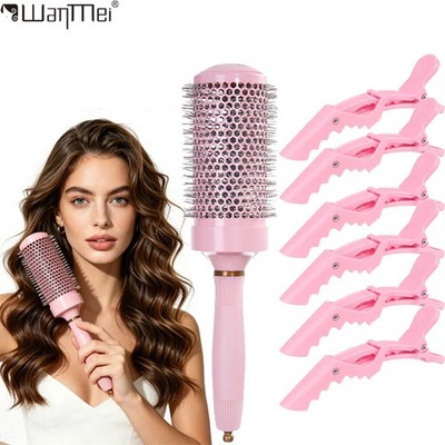 Round Hair Brush with Anti-Slip Handle Alligator Clips, Professional Blowout Sty