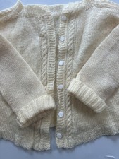 vintage hand knit baby sweater Cardigan Cable Ivory Retro Soft Dressy 3-6 Mo