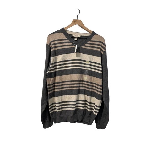 Pronto Uomo Cotton Cashmere Gray Beige Long Sleeve V-Neck Sweater Mens XL