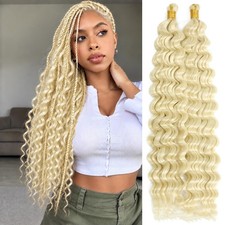 Boho Hair for Braiding 18 Inch Curly Crochet Hair Deep Wave blonde