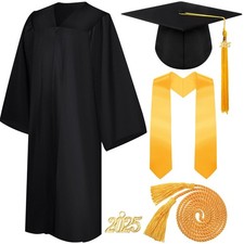 4 Pieces 2025 Unisex Graduation Matte Gown Cap Tassel Stole Honor Cord Set