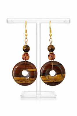 Tiger Iron & Tiger Eye Gemstone Earrings, Gold & Brown Earrings