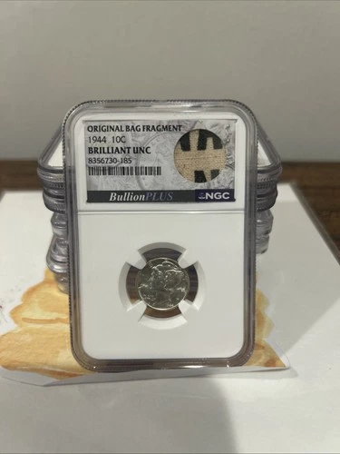 1944 Mercury Dime 10c NGC Brilliant Unc Original Bag Fragment.