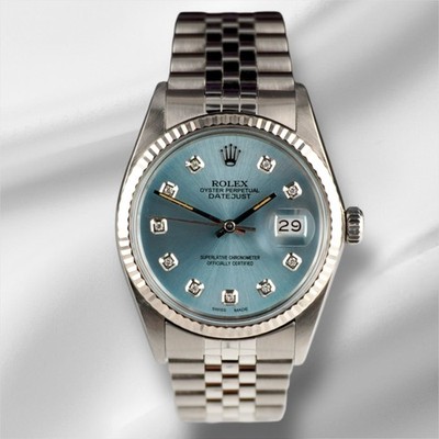 Rolex 36mm Datejust Steel Fluted Ice Blue Dial Watch