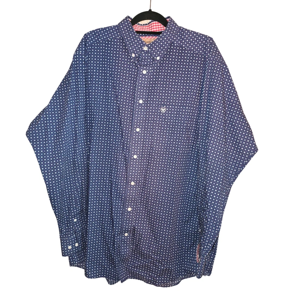 Ariat XL Tall Mens Long Sleeve Button Up Shirt Wrinkle Free Navy Geometric Print - Image 2 of 4