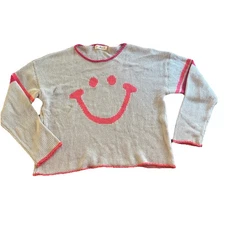 Natural Life M Smile Sweater Smile Face Gray Beige Pink