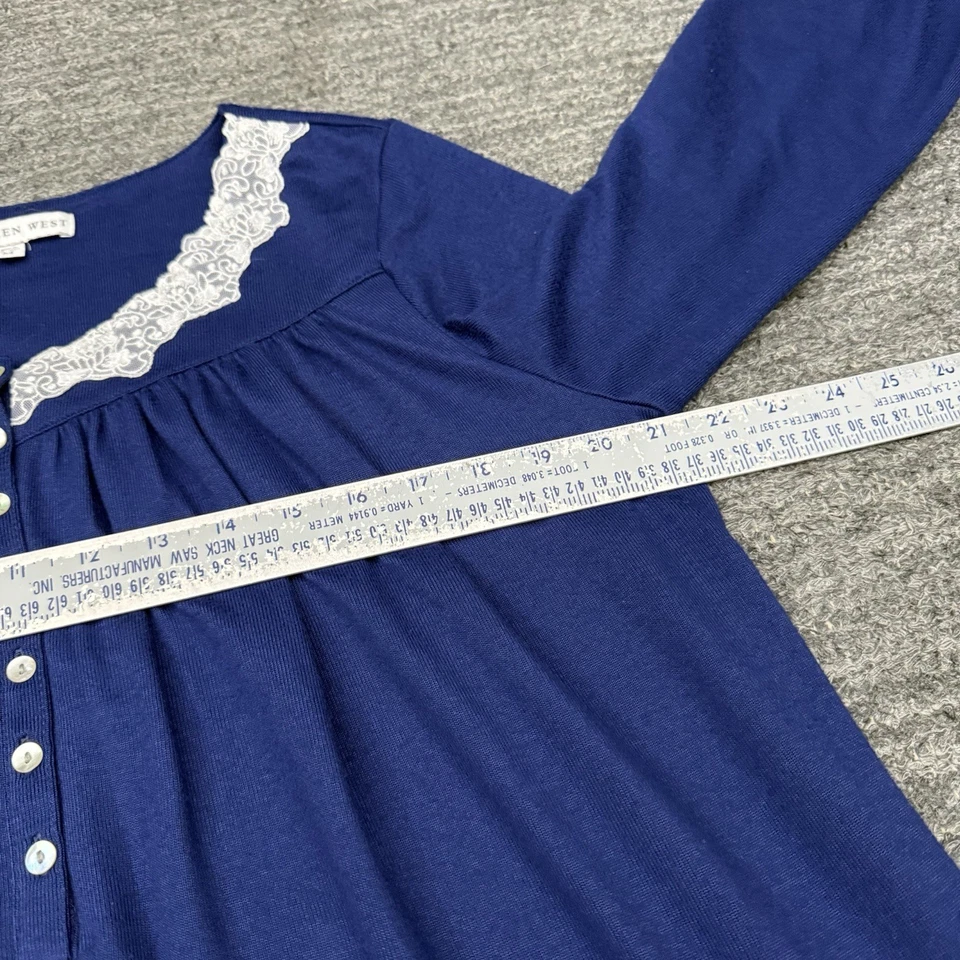 Maxi Camisón Eileen West Azul Medio Manga Larga Encaje Modesto Casa Núcleo Foto 3 de 4